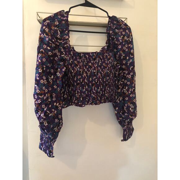 Band of Gypsies Band of the Free Women's Agathe Purple Floral Smocked Top Size S - Picture 9 of 9